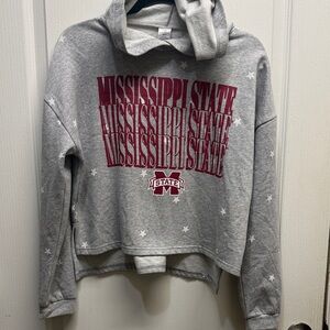 Sideline Apparel Ladies Gray Cropped Hoodie Mississippi State Size S